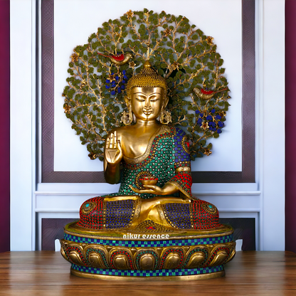 Big Buddha Sitting meditation Brass statue with Stone Work - 28 inches Nikuressence