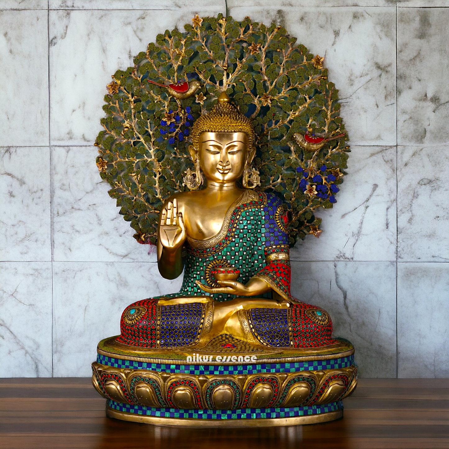 Big Buddha Sitting meditation Brass statue with Stone Work - 28 inches Nikuressence