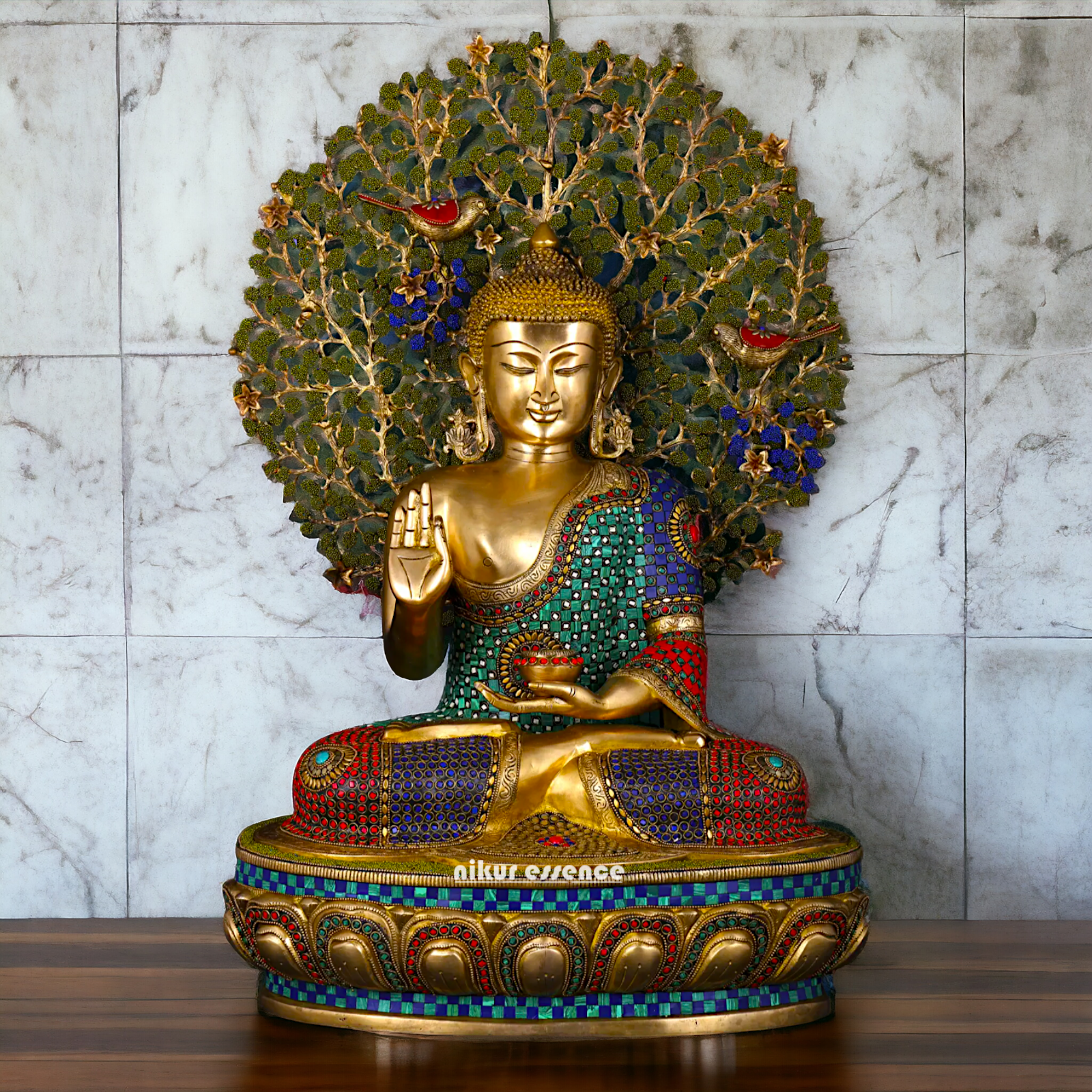Big Buddha Sitting meditation Brass statue with Stone Work - 28 inches Nikuressence