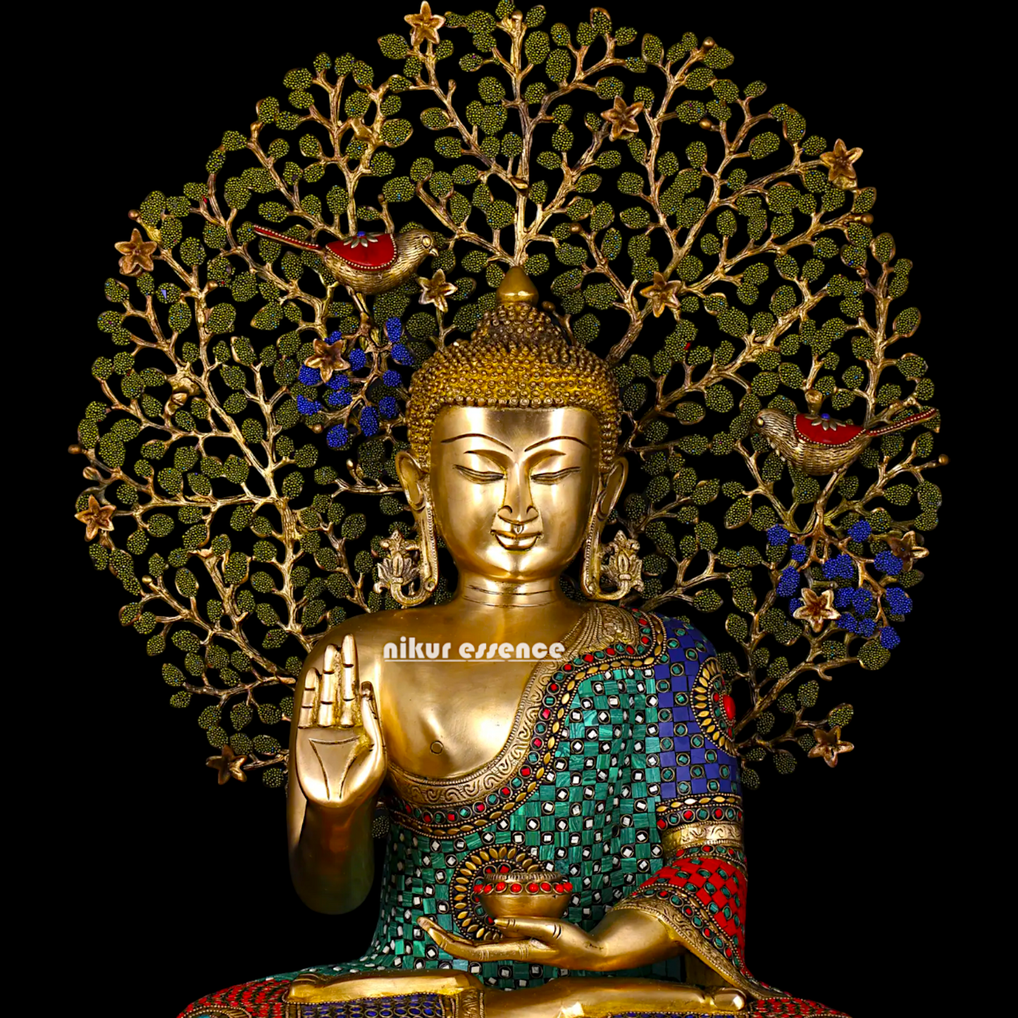 Big Buddha Sitting meditation Brass statue with Stone Work - 28 inches Nikuressence