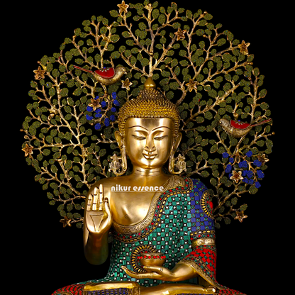 Big Buddha Sitting meditation Brass statue with Stone Work - 28 inches Nikuressence