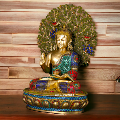 Big Buddha Sitting meditation Brass statue with Stone Work - 28 inches Nikuressence