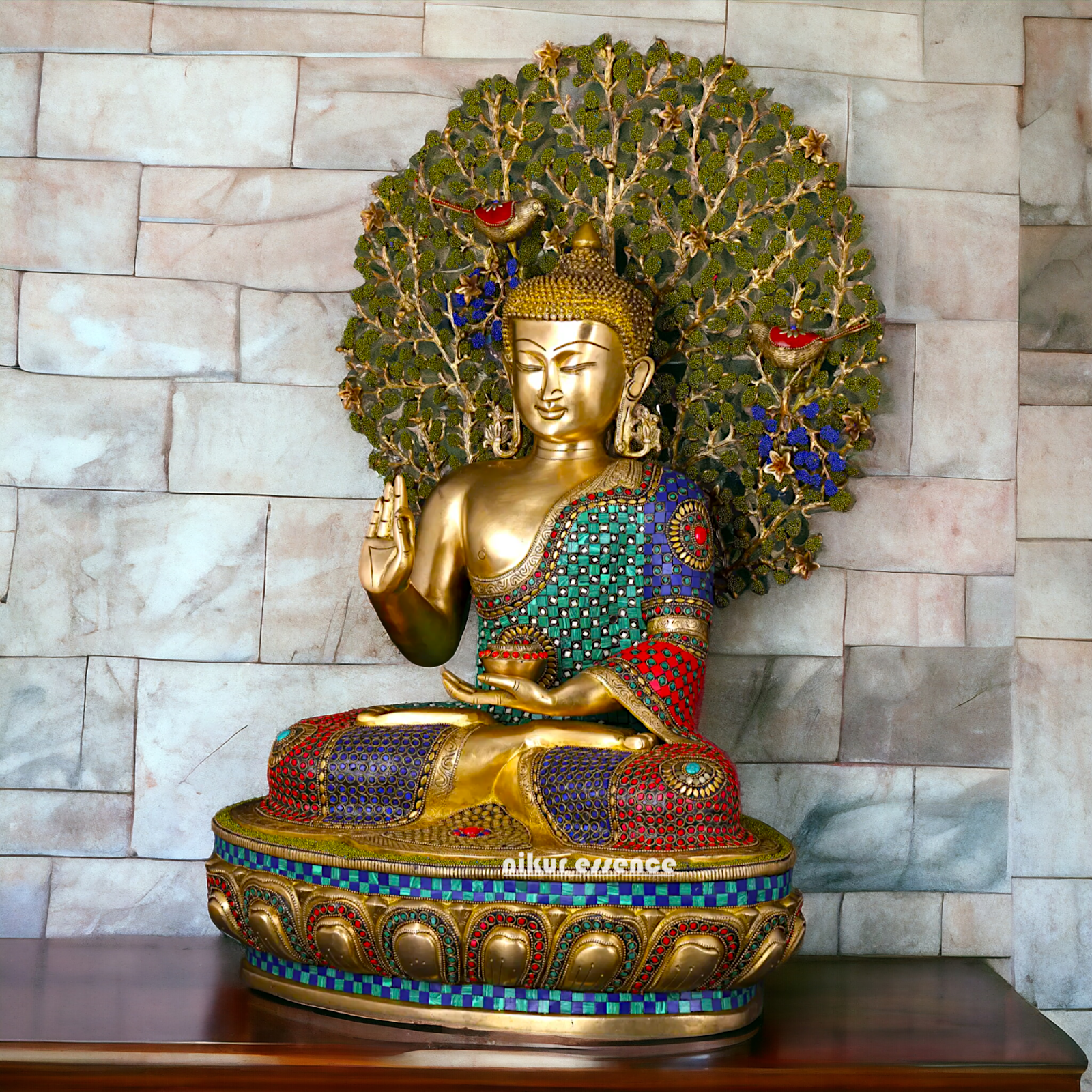 Big Buddha Sitting meditation Brass statue with Stone Work - 28 inches Nikuressence