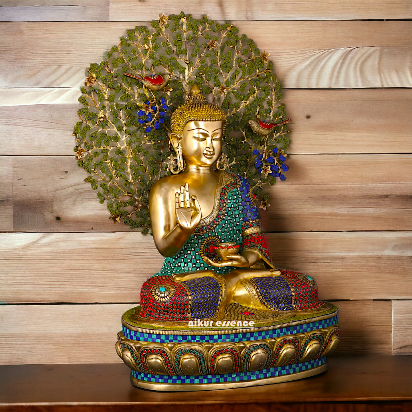 Big Buddha Sitting meditation Brass statue with Stone Work - 28 inches Nikuressence