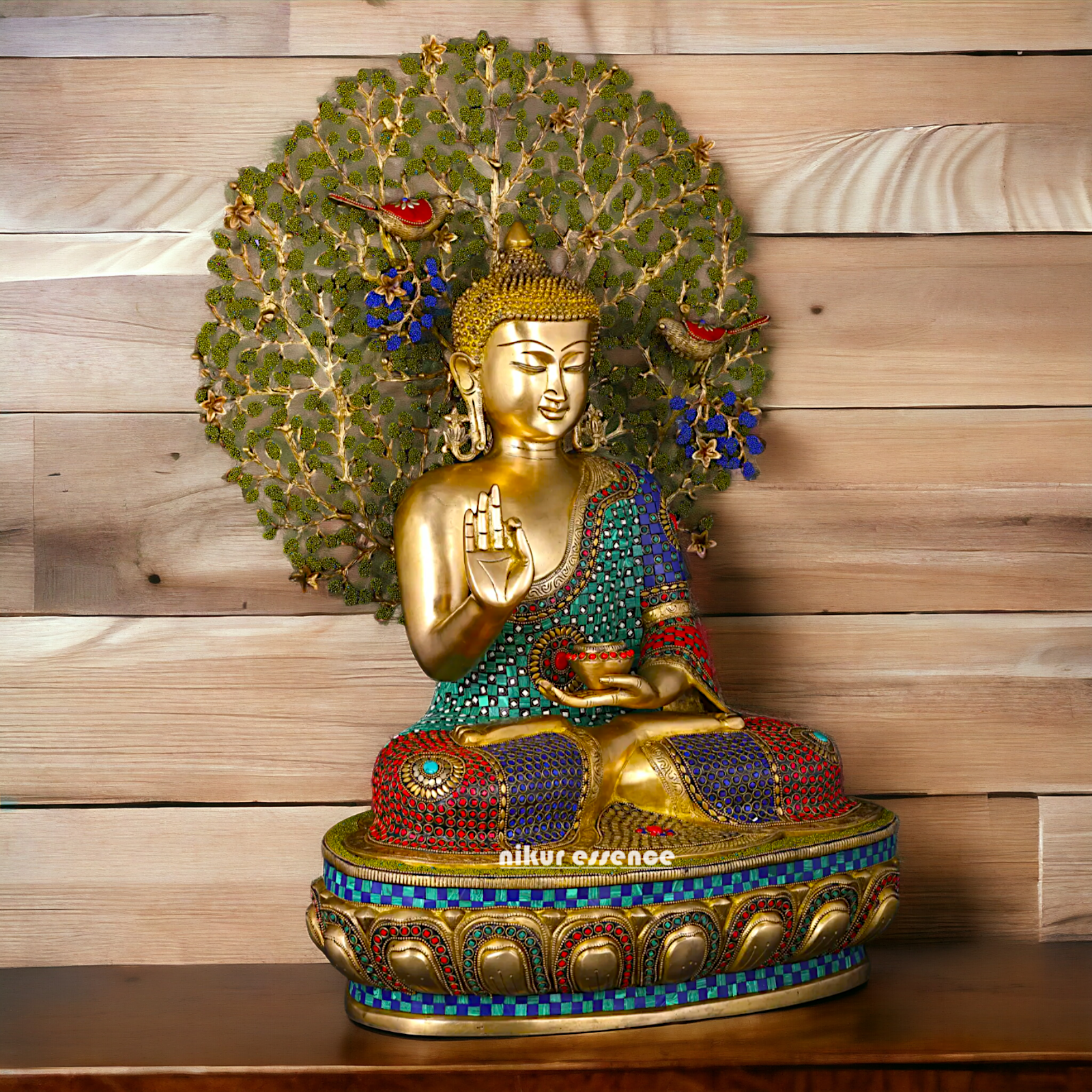 Big Buddha Sitting meditation Brass statue with Stone Work - 28 inches Nikuressence