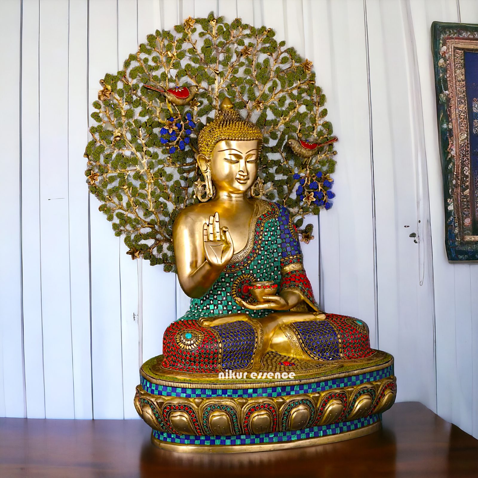 Big Buddha Sitting meditation Brass statue with Stone Work - 28 inches Nikuressence