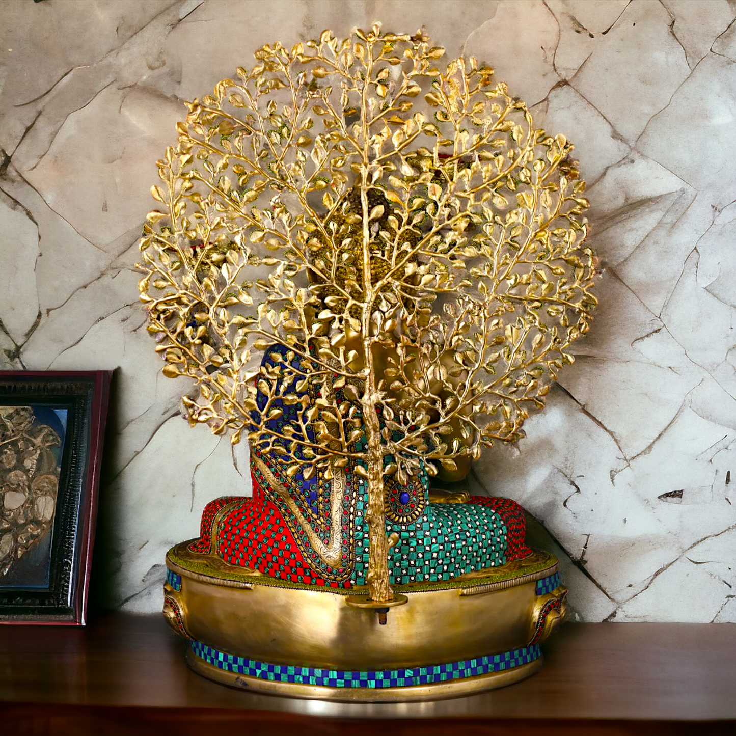 Big Buddha Sitting meditation Brass statue with Stone Work - 28 inches Nikuressence