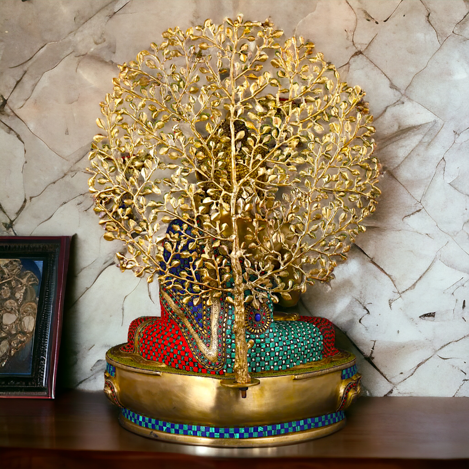 Big Buddha Sitting meditation Brass statue with Stone Work - 28 inches Nikuressence