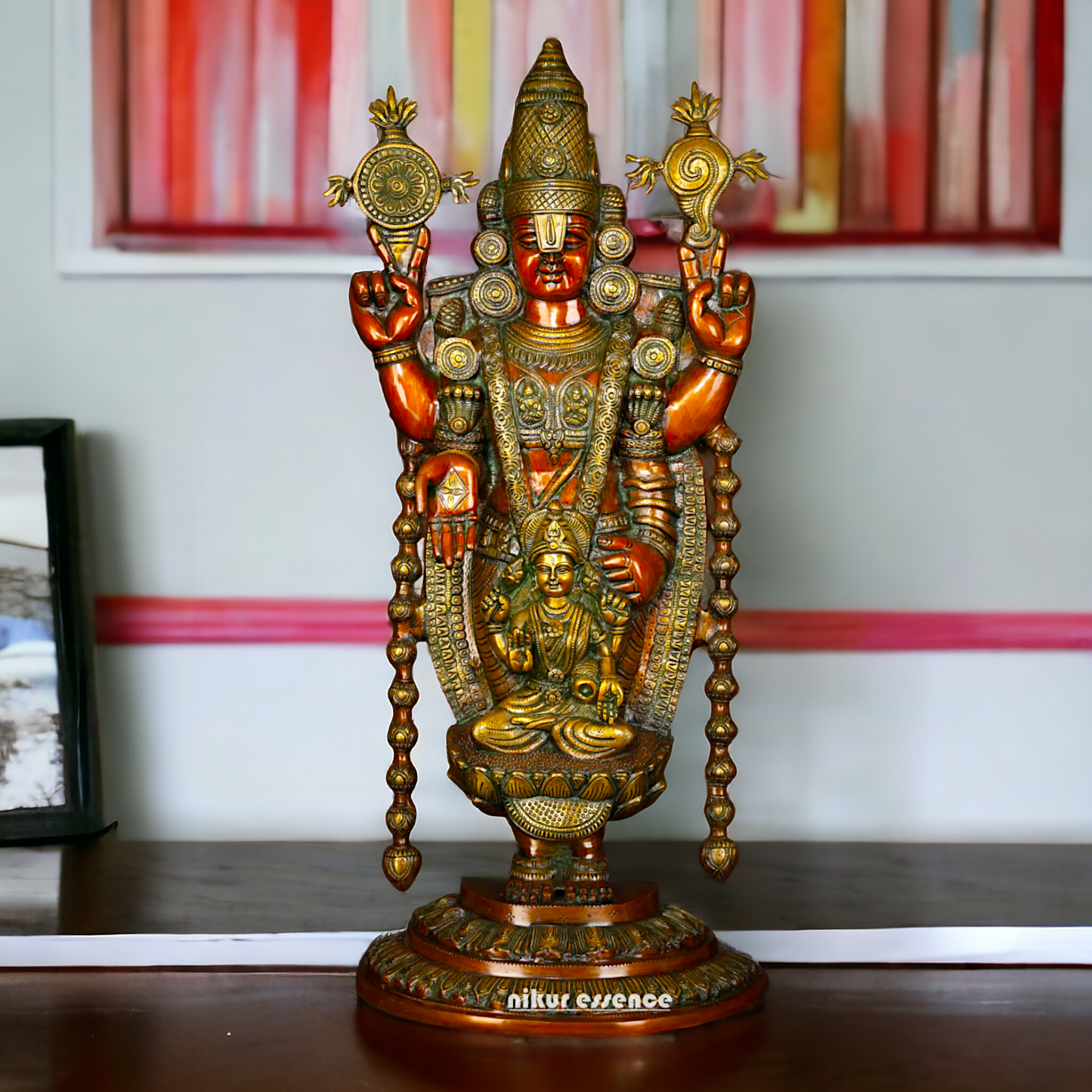 Lord Tirupati Balaji with Goddess Lakshmi Brass idol - 34 inches Nikuressence