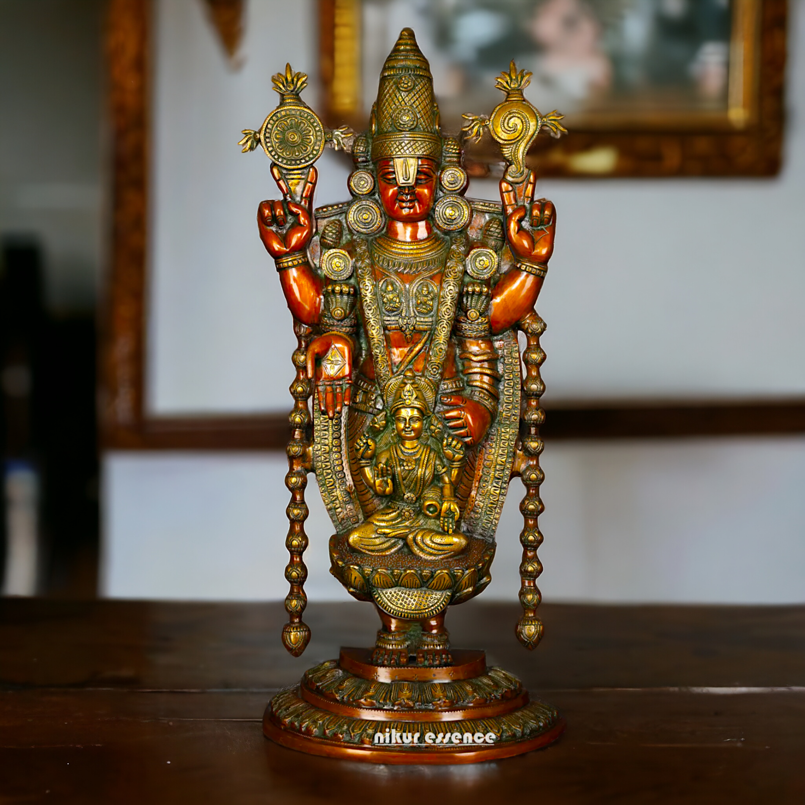 Lord Tirupati Balaji with Goddess Lakshmi Brass idol - 34 inches Nikuressence