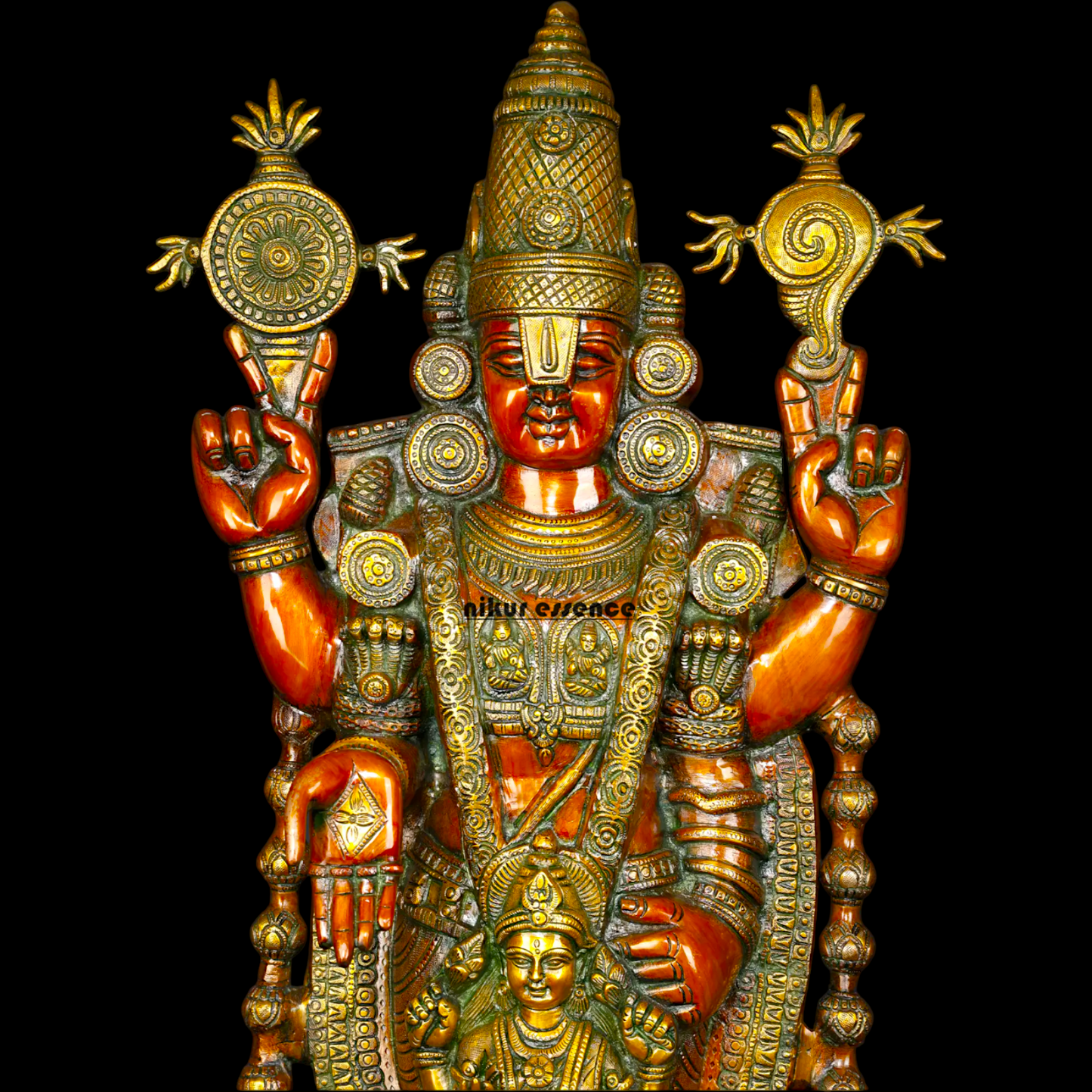 Lord Tirupati Balaji with Goddess Lakshmi Brass idol - 34 inches Nikuressence