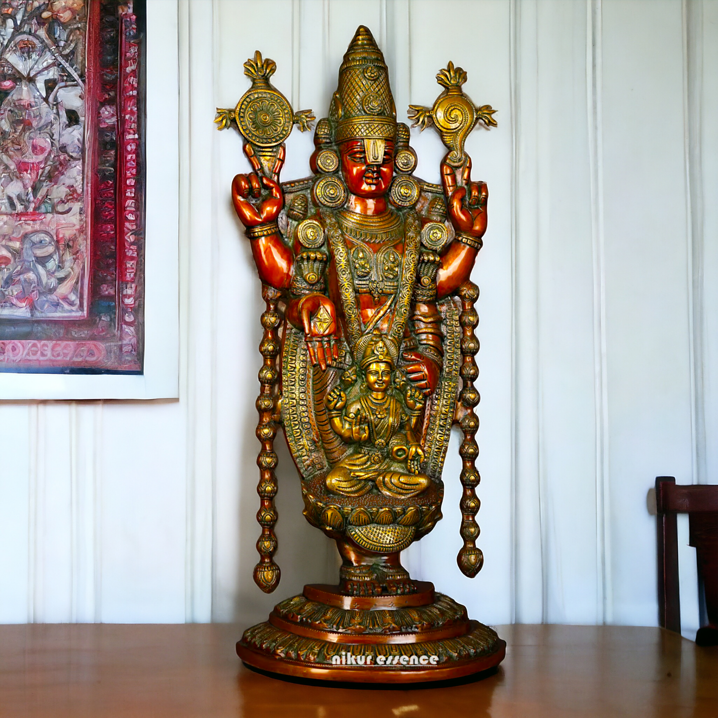 Lord Tirupati Balaji with Goddess Lakshmi Brass idol - 34 inches Nikuressence