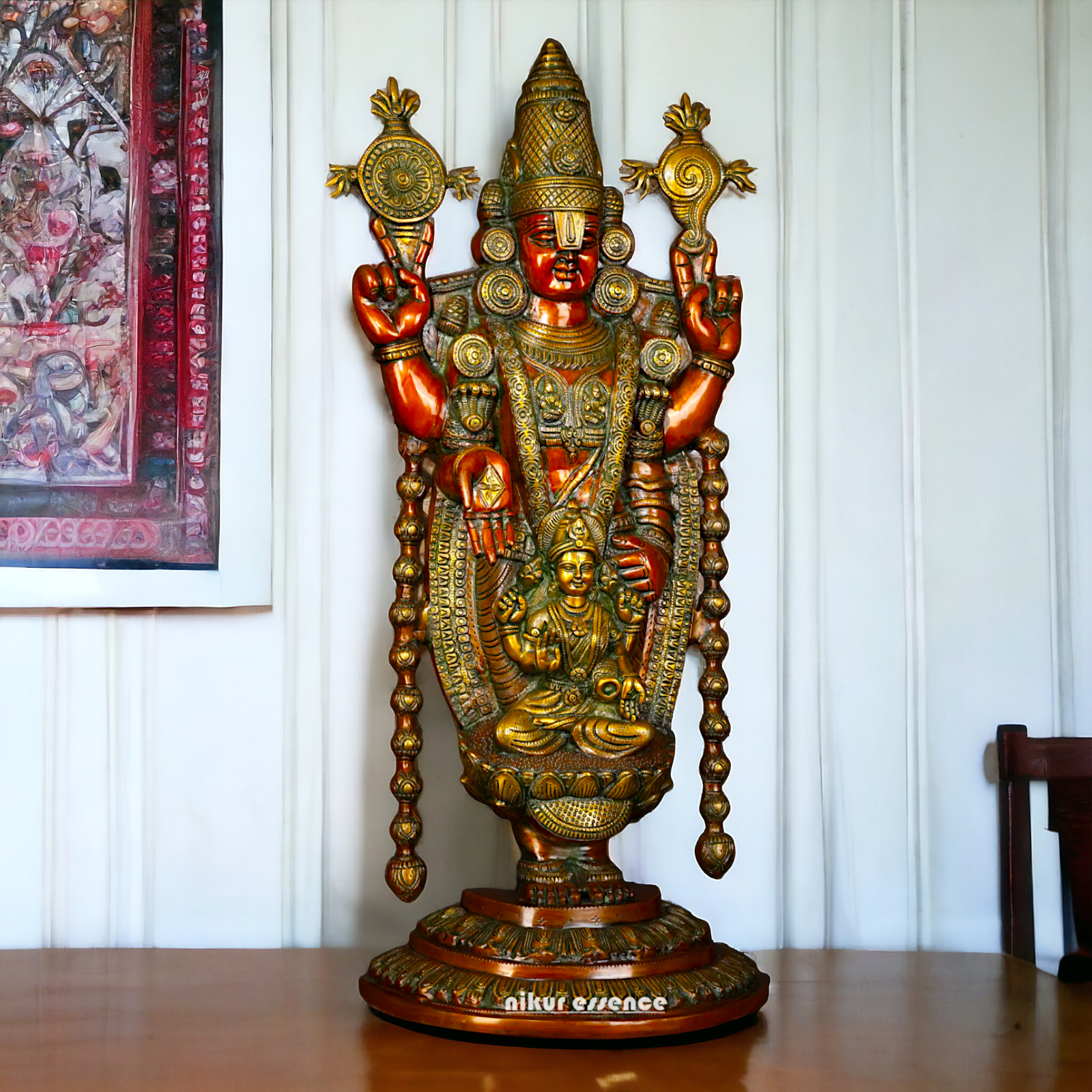 Lord Tirupati Balaji with Goddess Lakshmi Brass idol - 34 inches Nikuressence