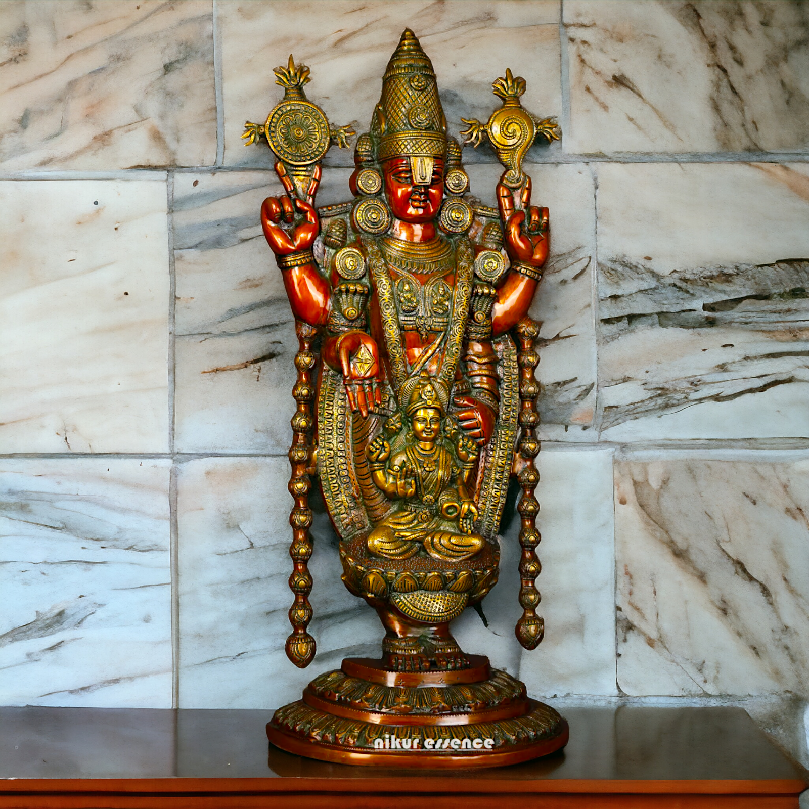 Lord Tirupati Balaji with Goddess Lakshmi Brass idol - 34 inches Nikuressence