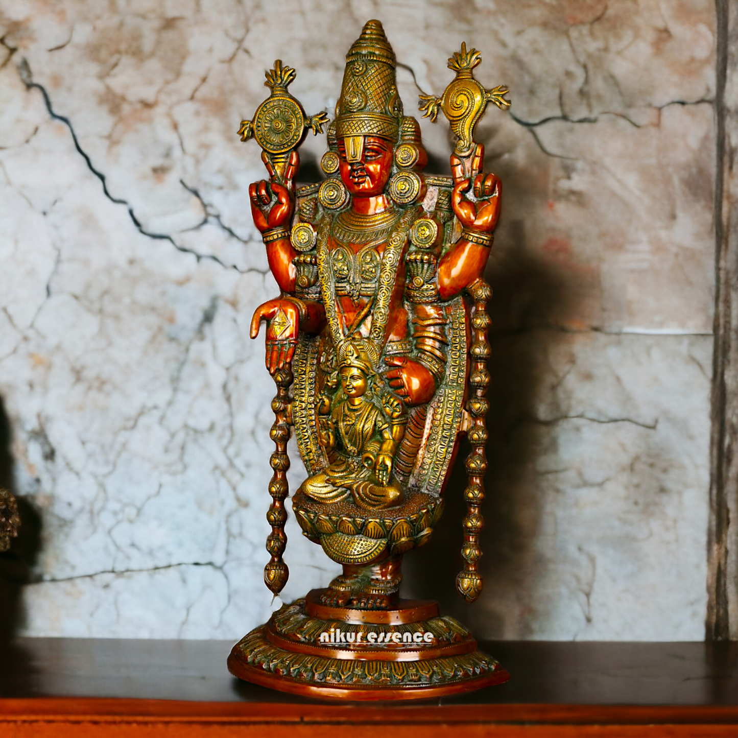 Lord Tirupati Balaji with Goddess Lakshmi Brass idol - 34 inches Nikuressence