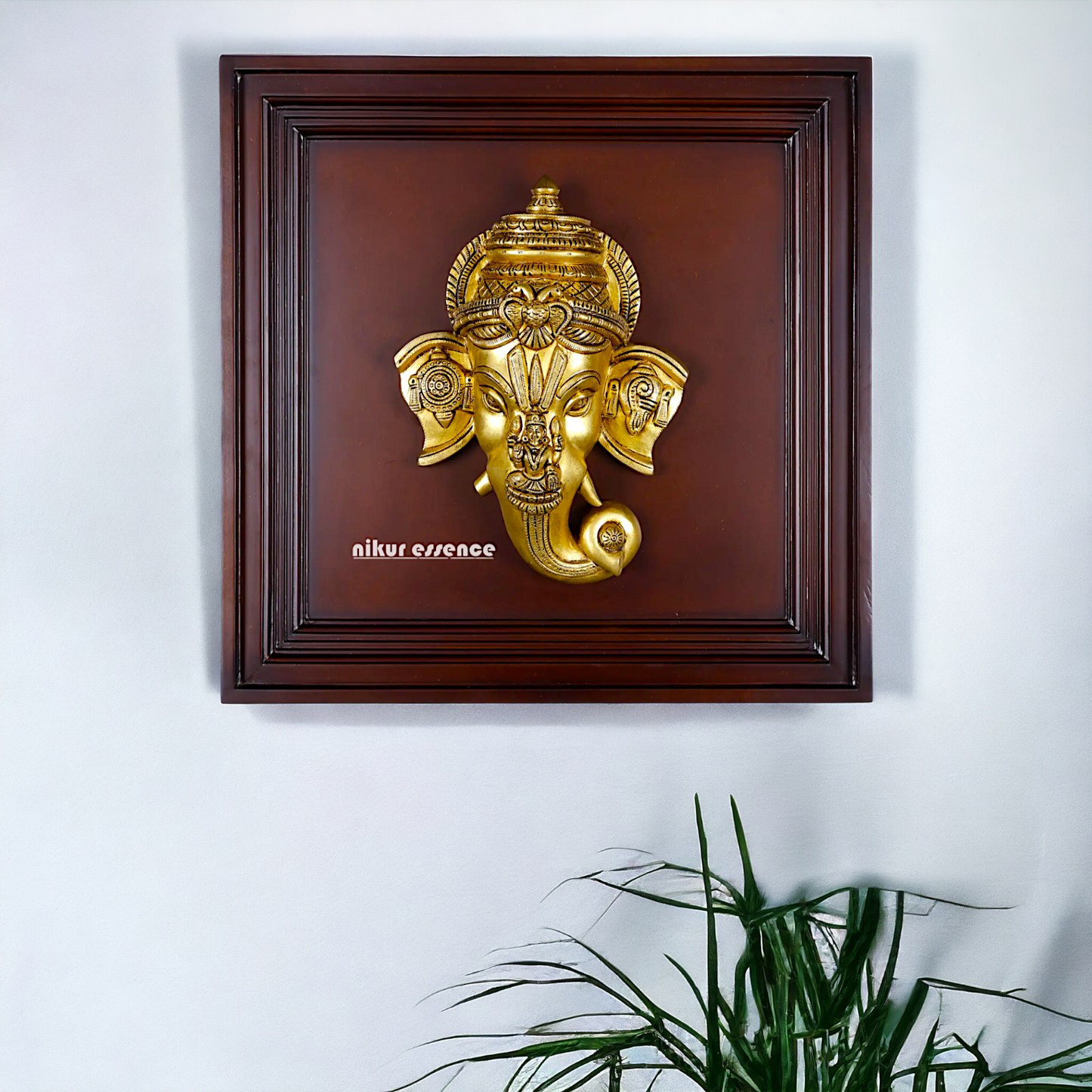 Lord Ganesha Ganpati Face Mask with Lakshmi Wall Hanging Brass statue - 20 inches Nikuressence