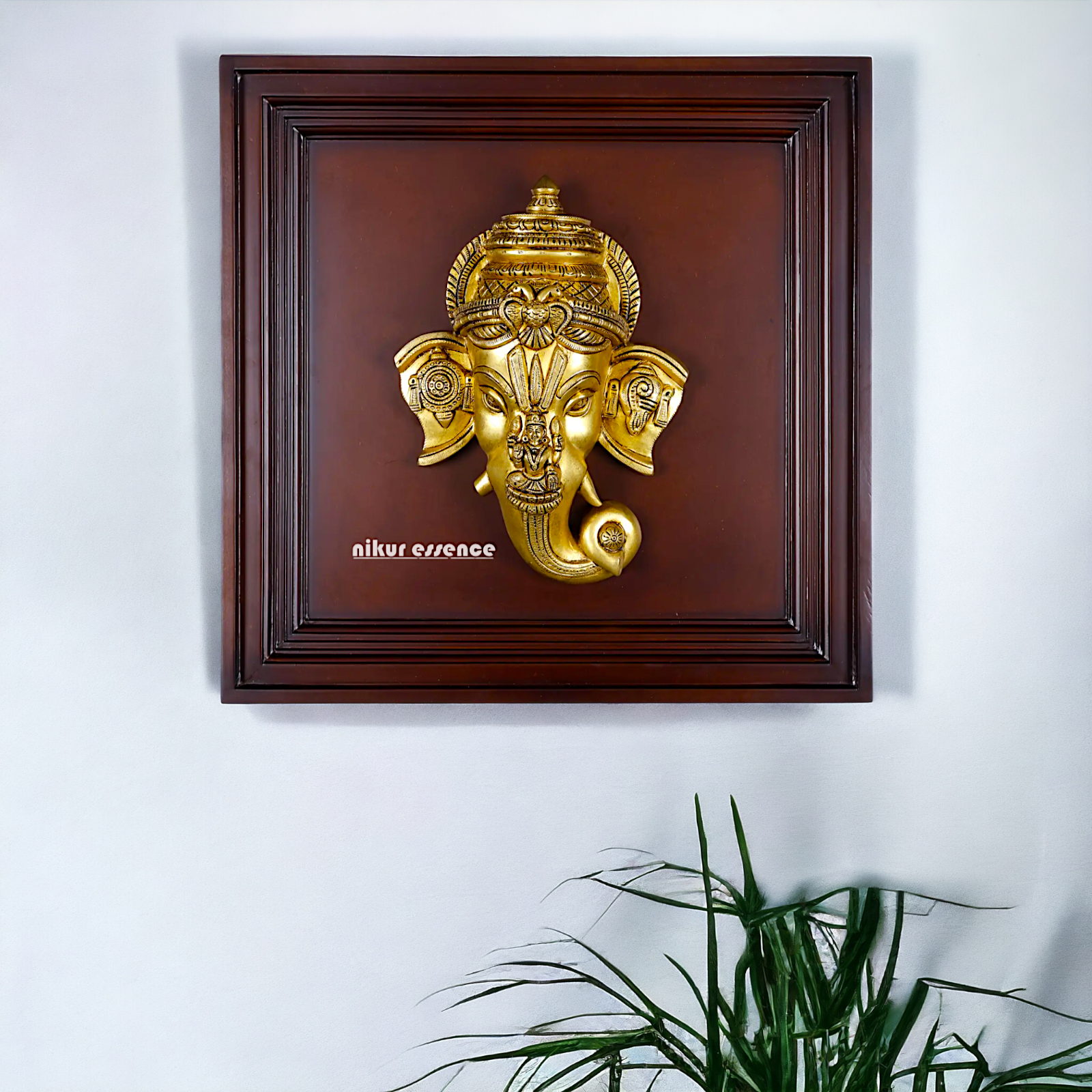 Lord Ganesha Ganpati Face Mask with Lakshmi Wall Hanging Brass statue - 20 inches Nikuressence