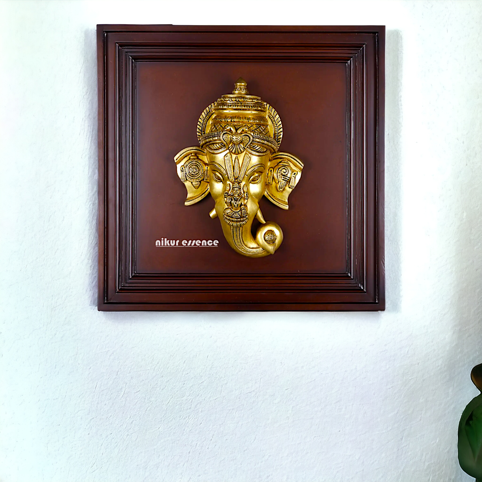Lord Ganesha Ganpati Face Mask with Lakshmi Wall Hanging Brass statue - 20 inches Nikuressence