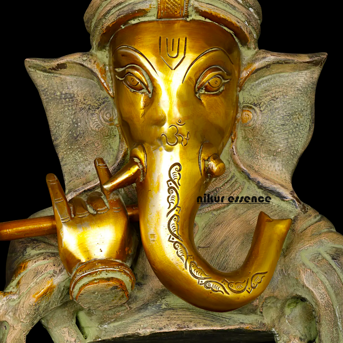 Lord Ganesha Playing Flute Brass Idol - 19 inches Nikuressence