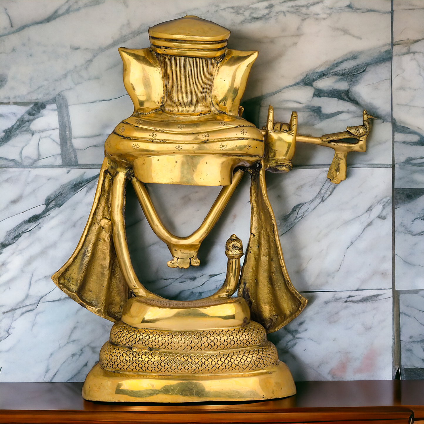 Big Ganesha Vinayaka Playing Flute Solid Brass Idol - 19 inches Nikuressence