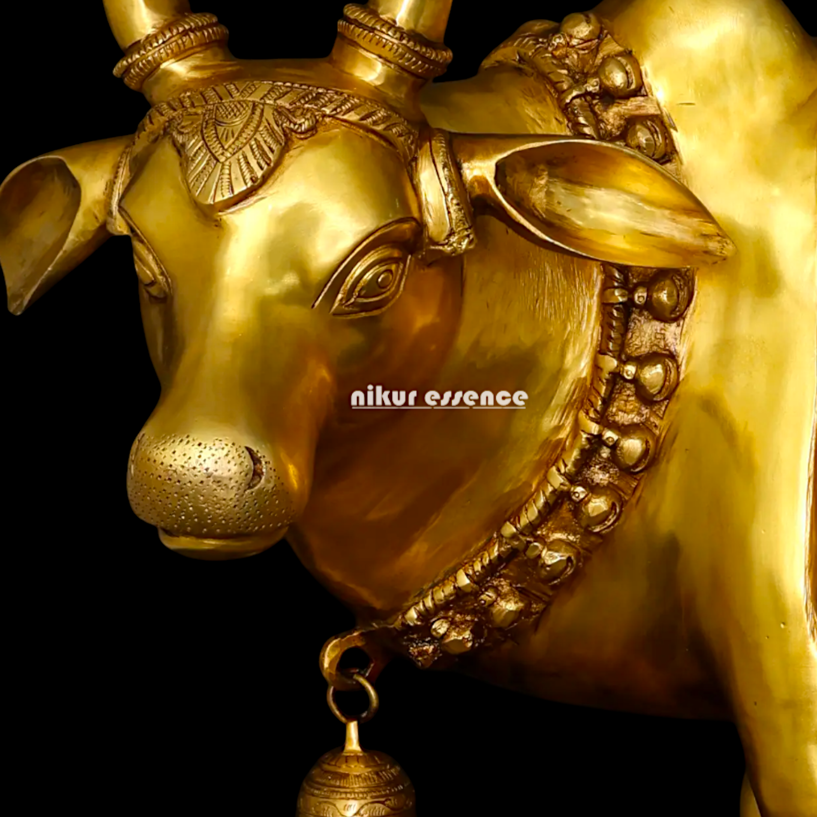 Big Cow kamadhenu with Calf Lakshmi Ganesh figurine Solid Brass idol - 34 Inches Nikuressence