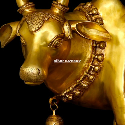 Big Cow kamadhenu with Calf Lakshmi Ganesh figurine Solid Brass idol - 34 Inches Nikuressence
