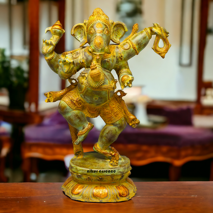 Ganesha Ganpati dancing Brass pital ki murti - 33 Inches Nikuressence