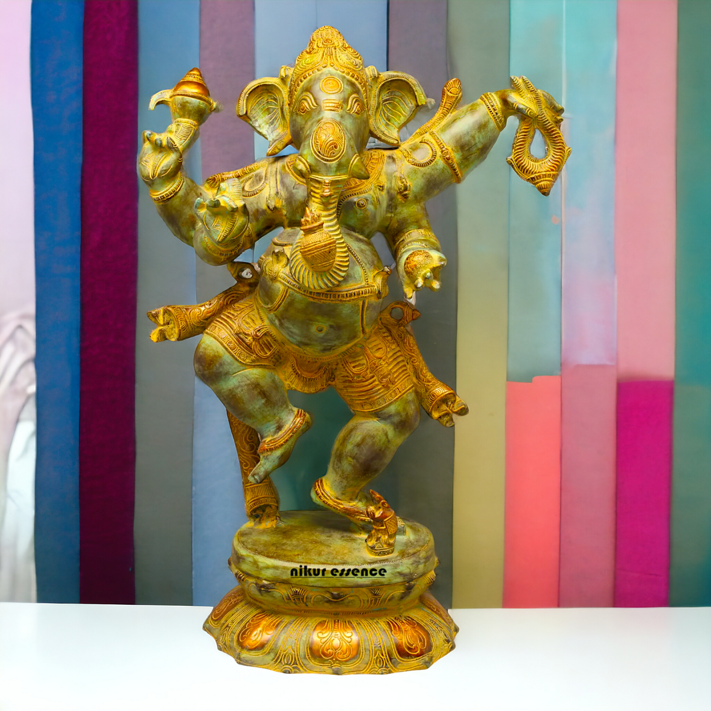 Ganesha Ganpati dancing Brass pital ki murti - 33 Inches Nikuressence