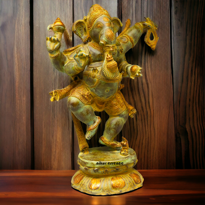 Ganesha Ganpati dancing Brass pital ki murti - 33 Inches Nikuressence