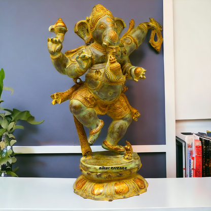 Ganesha Ganpati dancing Brass pital ki murti - 33 Inches Nikuressence