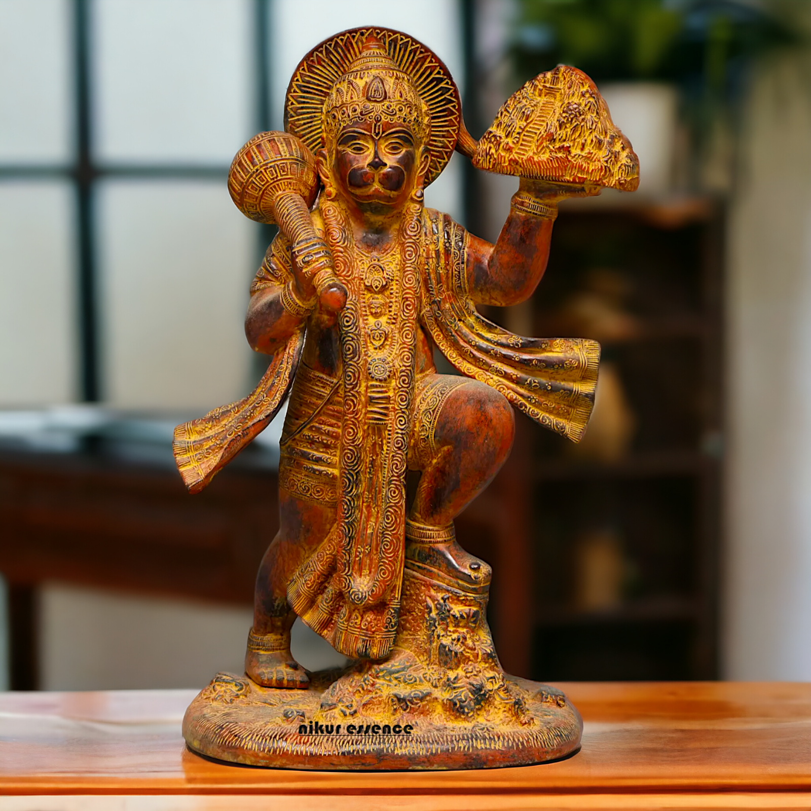 Hanuman Heaving sanjeevni mount Brass idol - 15 Inches Nikuressence