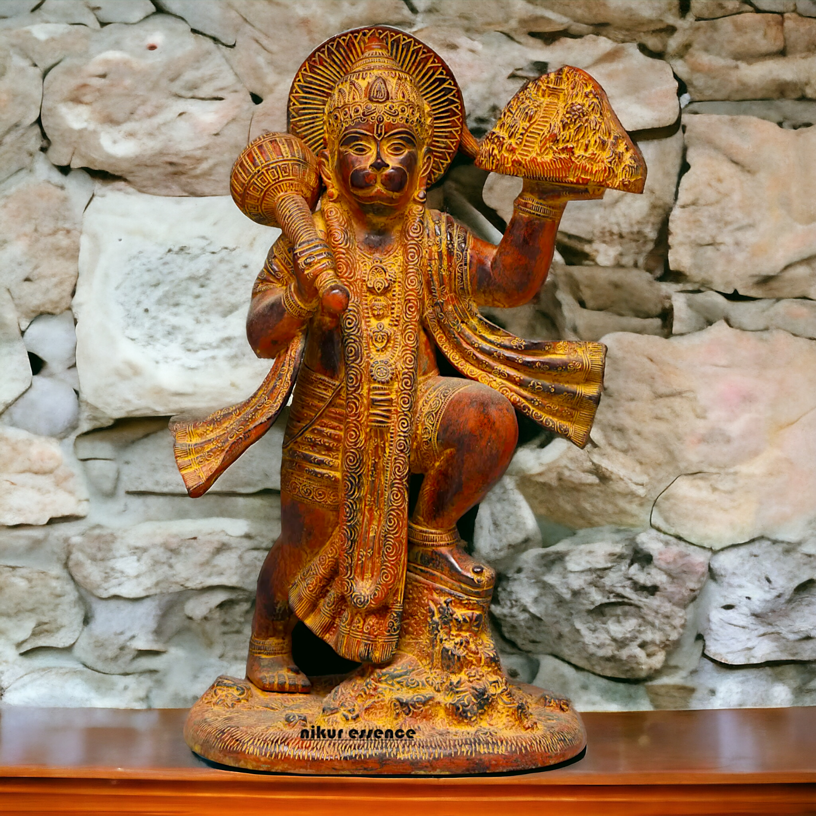 Hanuman Heaving sanjeevni mount Brass idol - 15 Inches Nikuressence