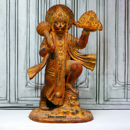Hanuman Heaving sanjeevni mount Brass idol - 15 Inches Nikuressence