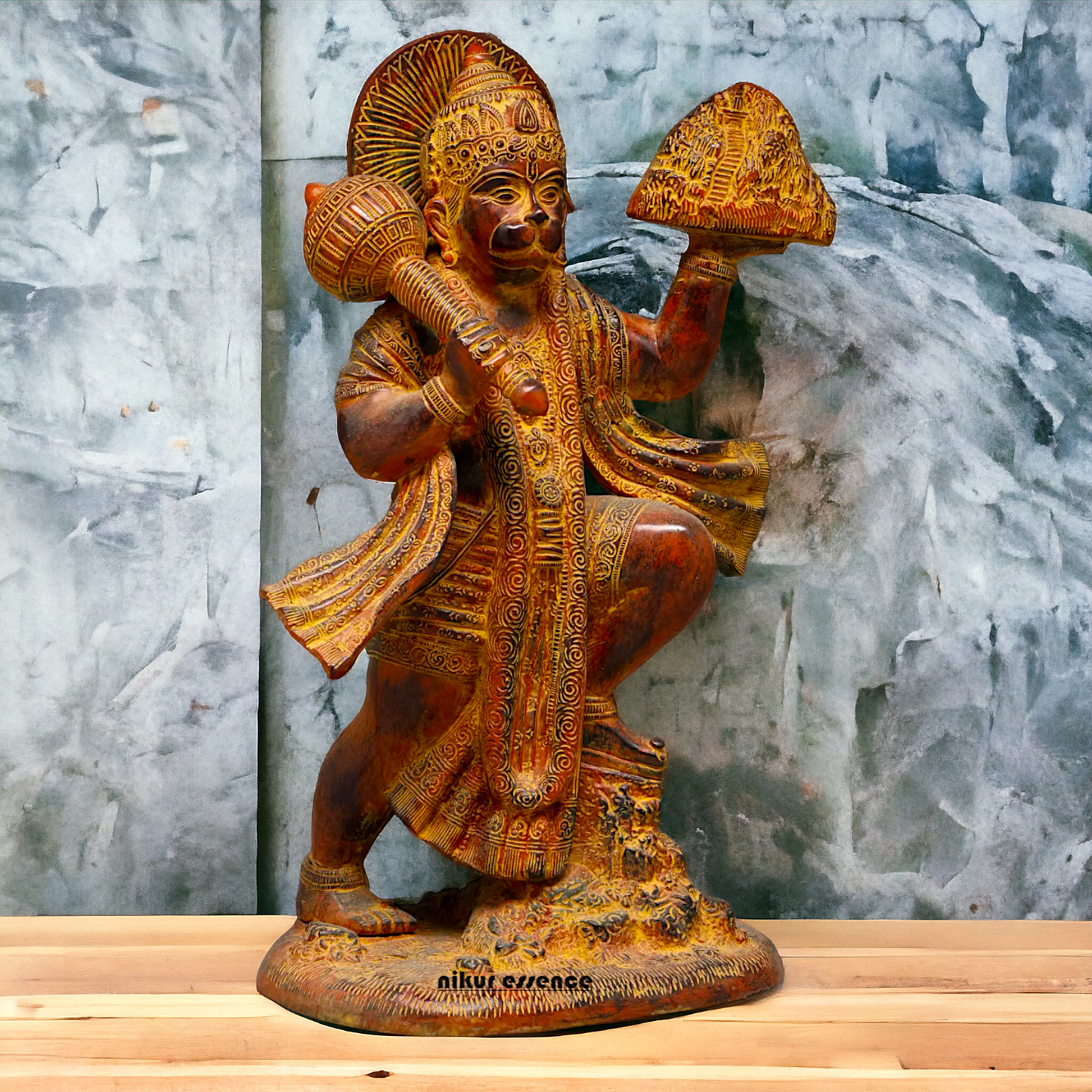 Hanuman Heaving sanjeevni mount Brass idol - 15 Inches Nikuressence