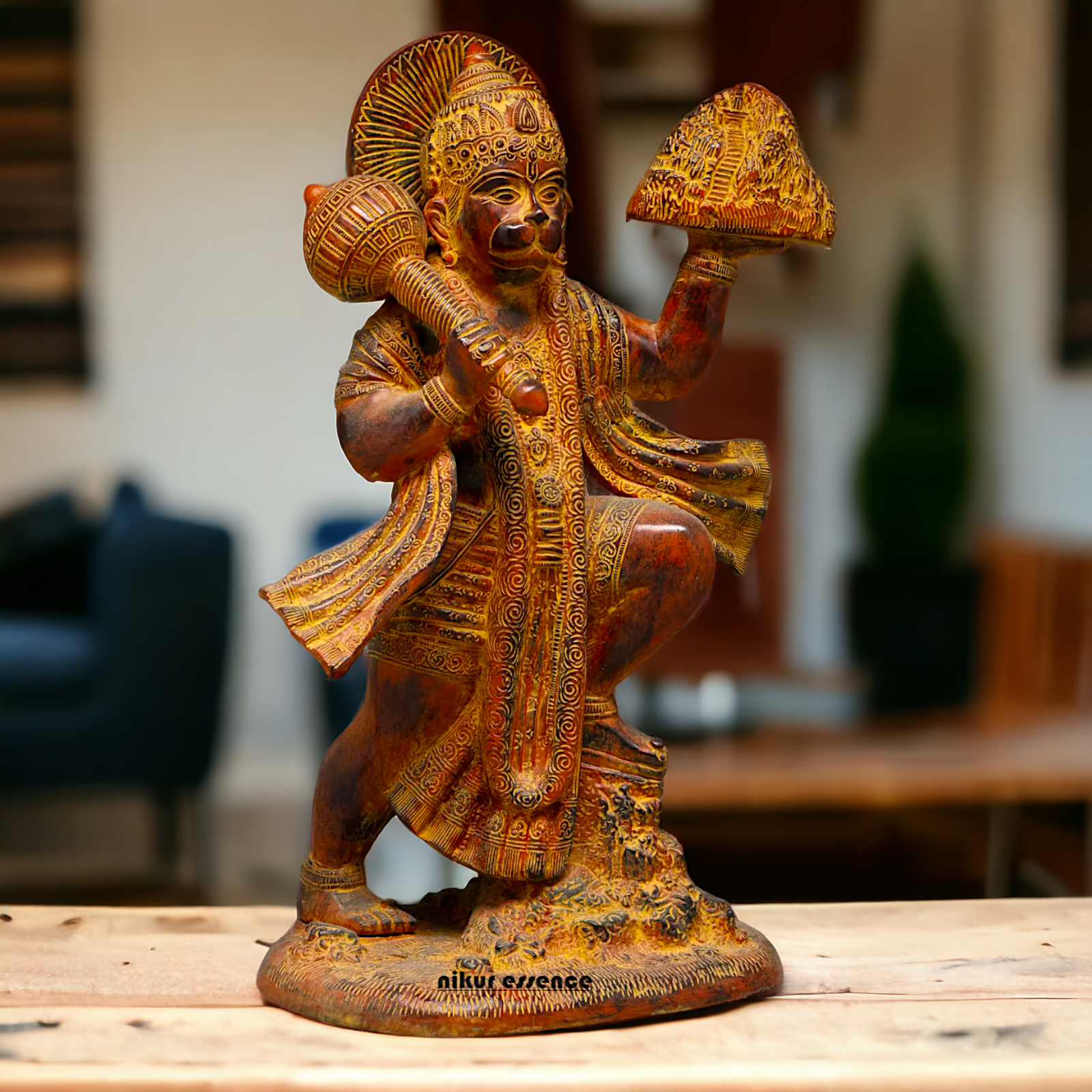 Hanuman Heaving sanjeevni mount Brass idol - 15 Inches Nikuressence
