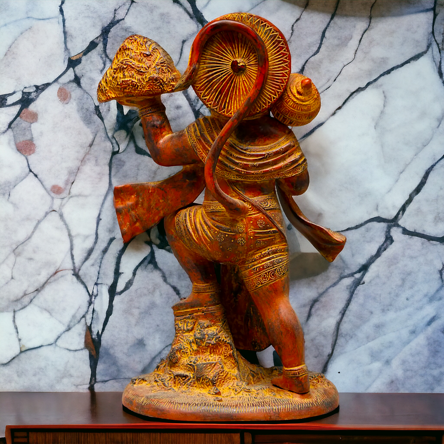Hanuman Heaving sanjeevni mount Brass idol - 15 Inches Nikuressence