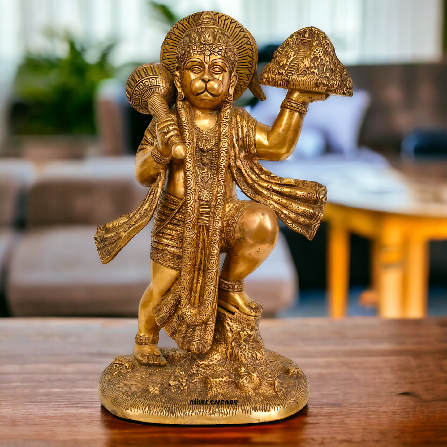 Brass Hanuman holding sanjeevni booti pital ki idol - 15 Inches Nikuressence