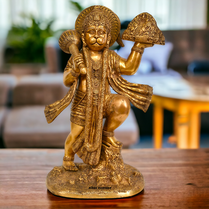 Brass Hanuman holding sanjeevni booti pital ki idol - 15 Inches Nikuressence