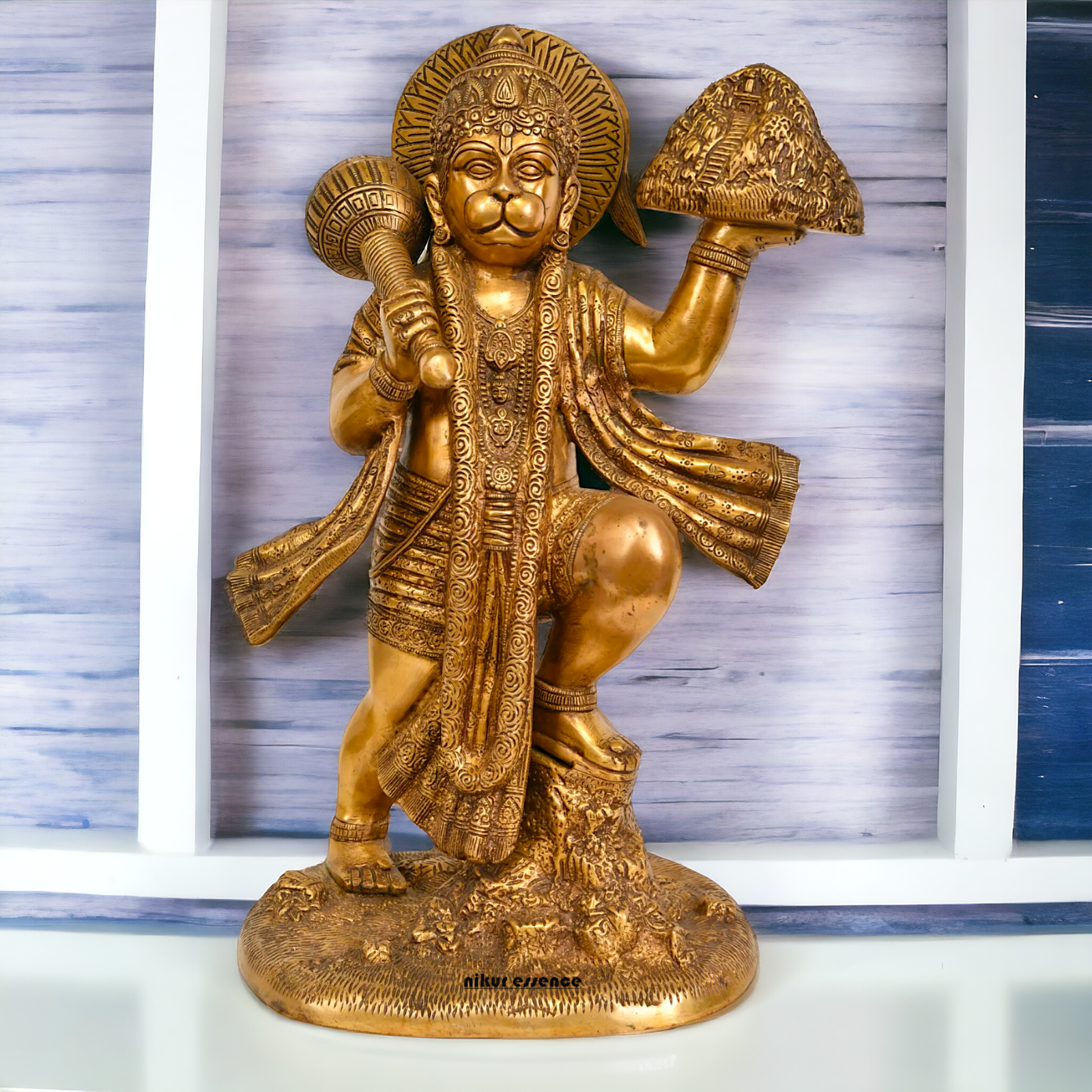 Brass Hanuman holding sanjeevni booti pital ki idol - 15 Inches Nikuressence