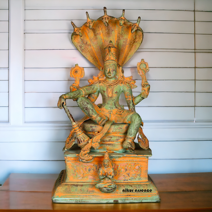Vishnu seeting on Sheshnag Brass idol - 28 Inches Nikuressence