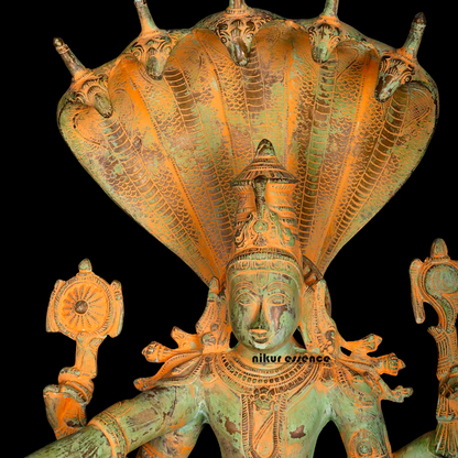 Vishnu seeting on Sheshnag Brass idol - 28 Inches Nikuressence