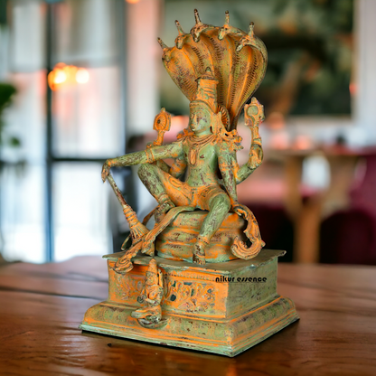 Vishnu seeting on Sheshnag Brass idol - 28 Inches Nikuressence