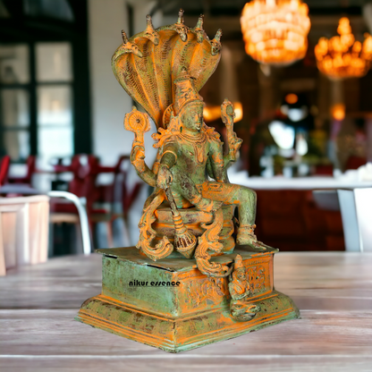 Vishnu seeting on Sheshnag Brass idol - 28 Inches Nikuressence