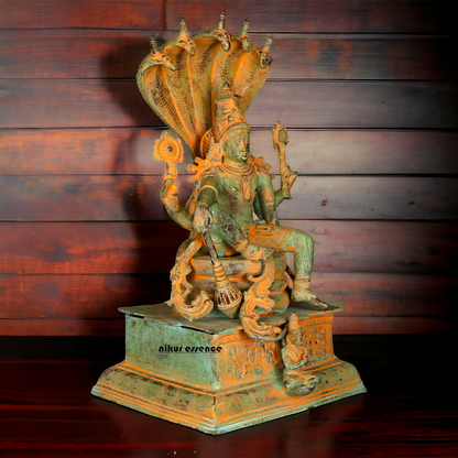 Vishnu seeting on Sheshnag Brass idol - 28 Inches Nikuressence