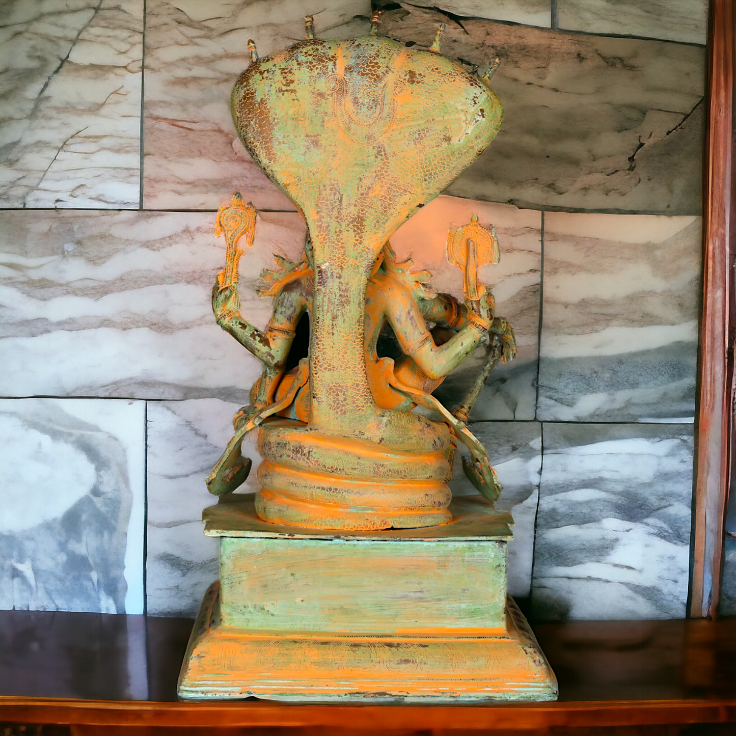 Vishnu seeting on Sheshnag Brass idol - 28 Inches Nikuressence