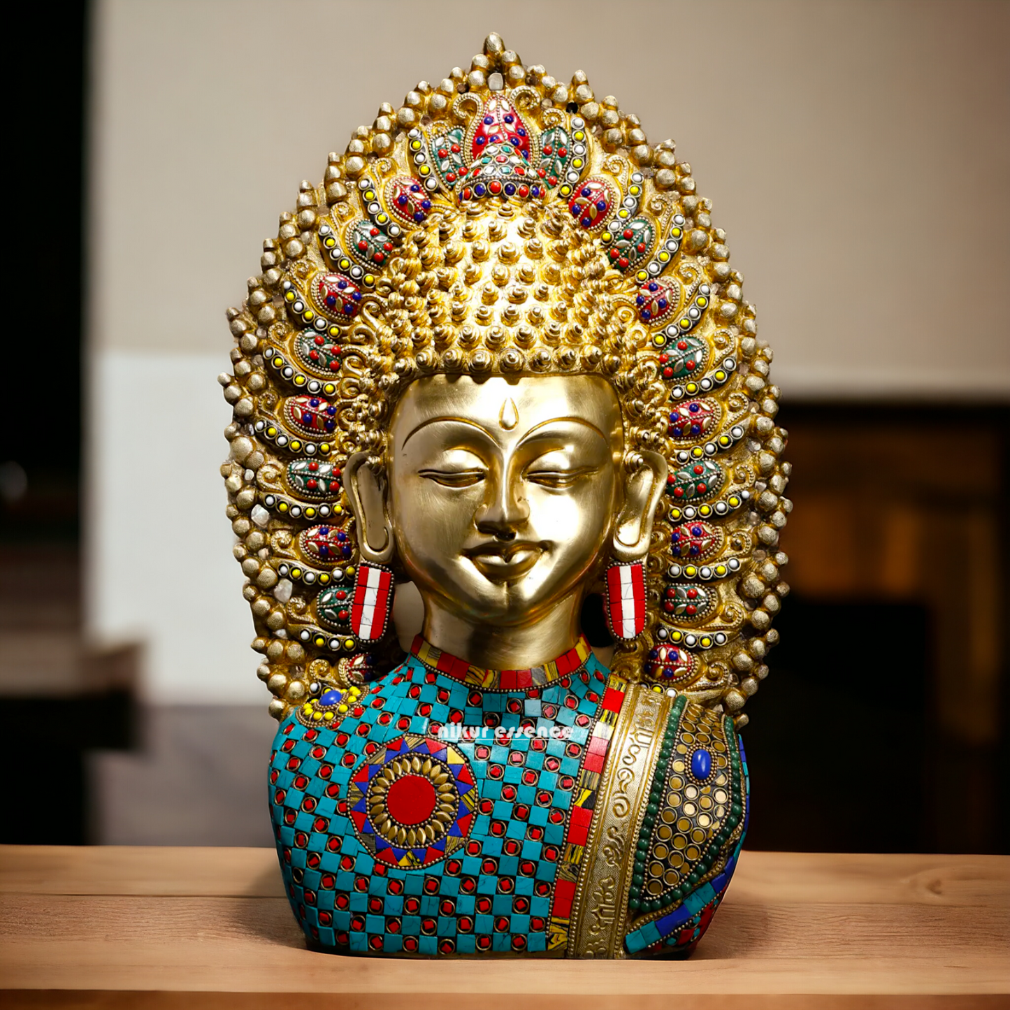Buddha Meditation Brass with Stone Work idol - 18 Inches Nikuressence