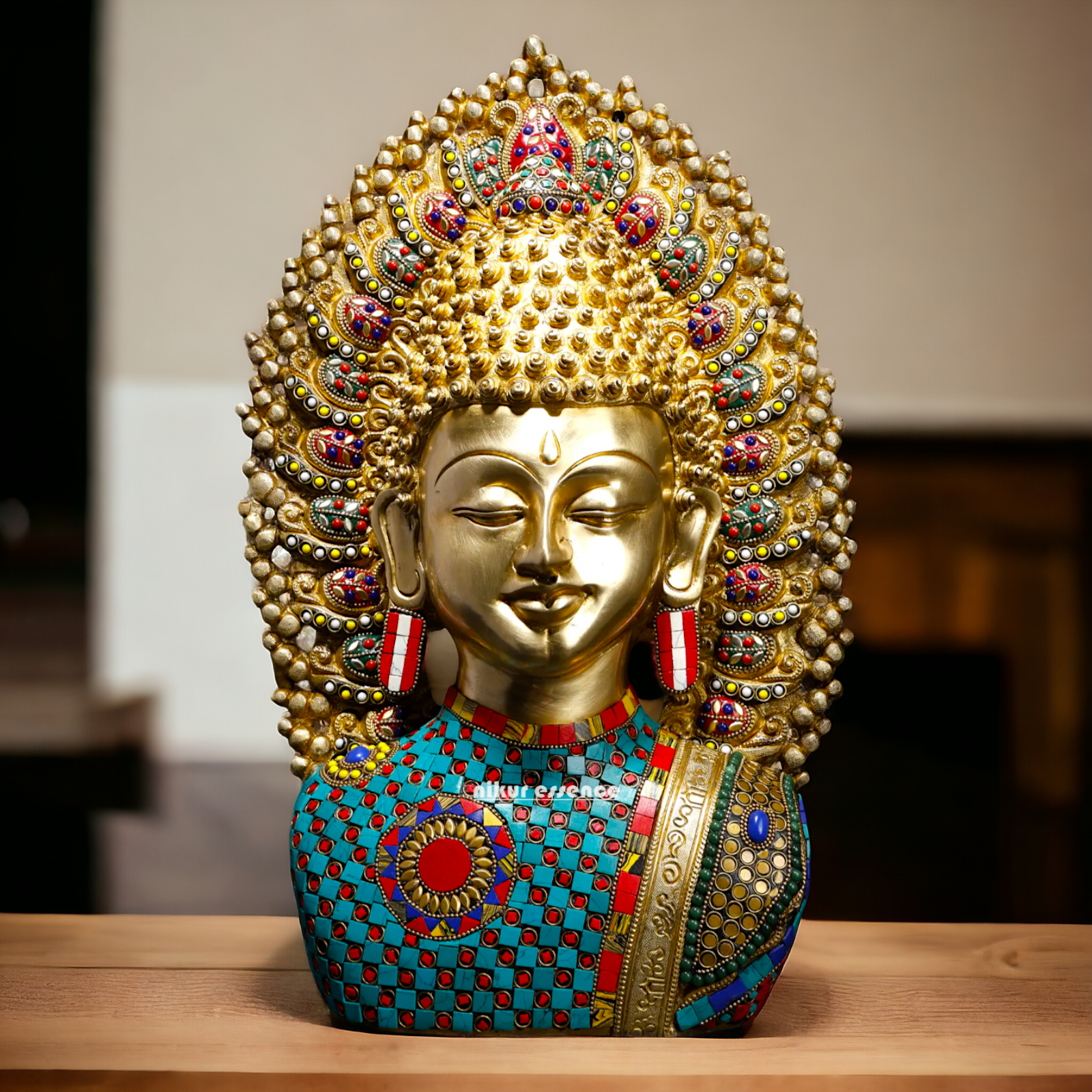 Buddha Meditation Brass with Stone Work idol - 18 Inches Nikuressence