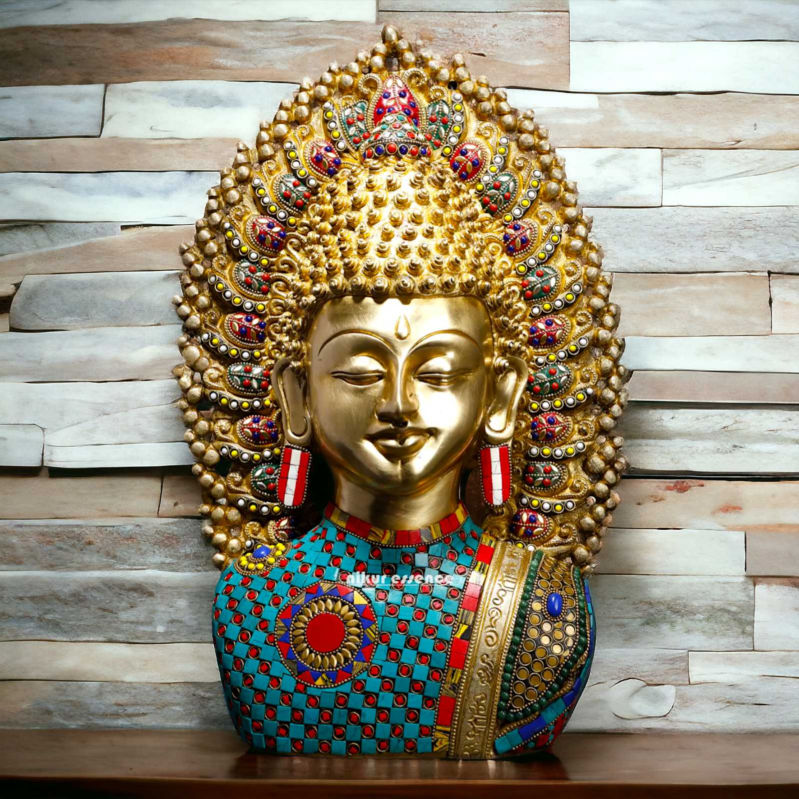 Buddha Meditation Brass with Stone Work idol - 18 Inches Nikuressence