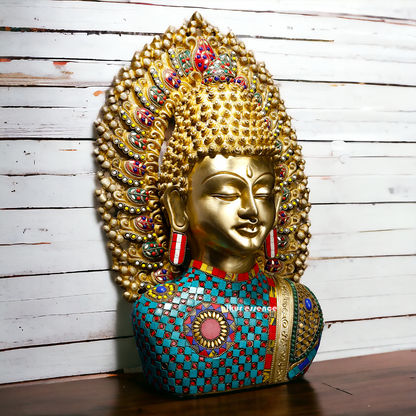 Buddha Meditation Brass with Stone Work idol - 18 Inches Nikuressence