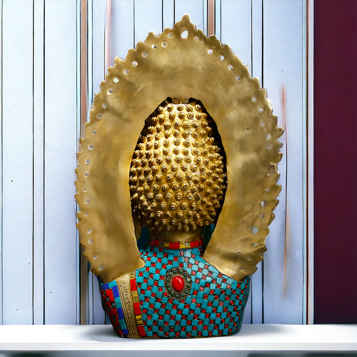 Buddha Meditation Brass with Stone Work idol - 18 Inches Nikuressence